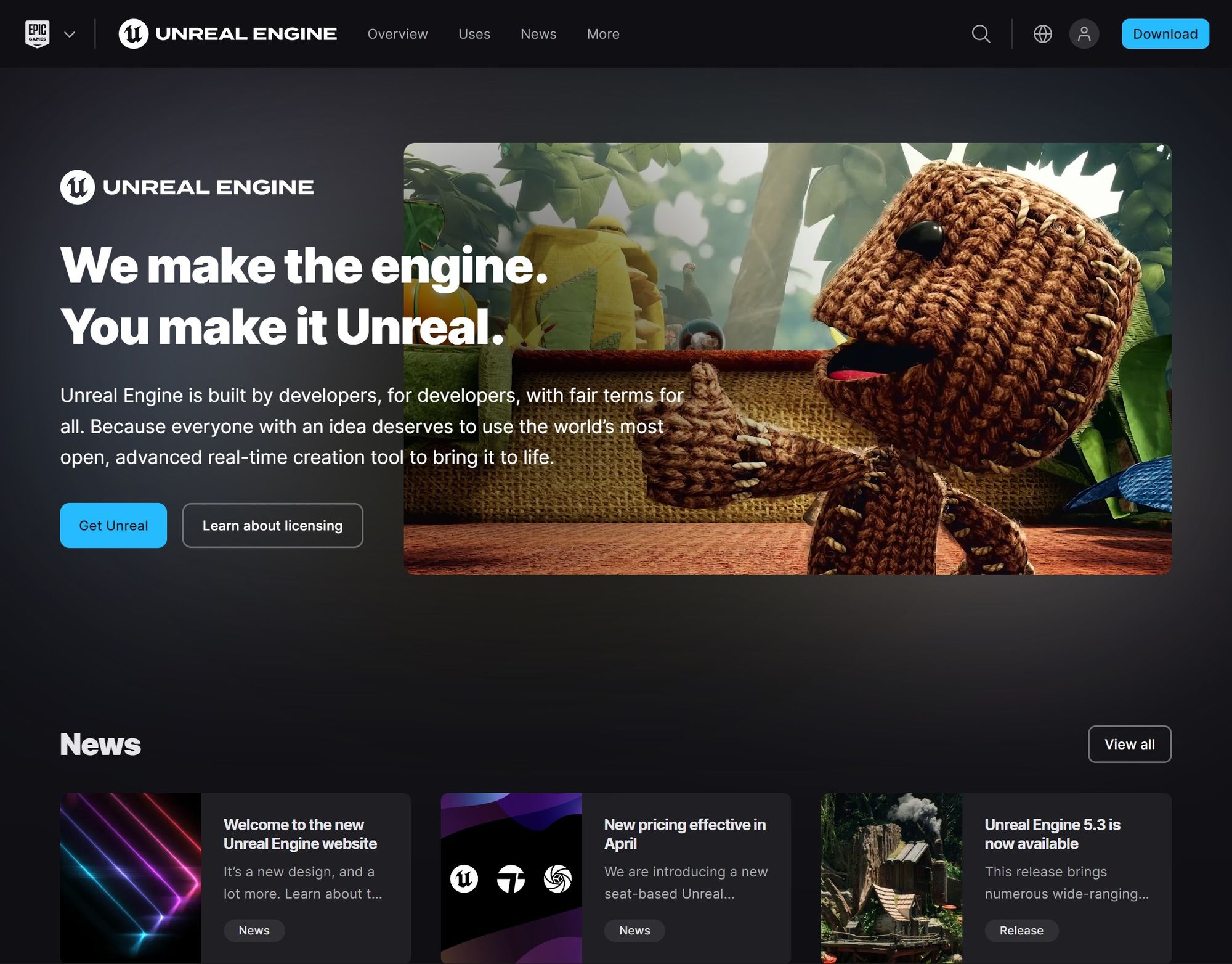 Epic Games has launched a redesigned Unreal Engine website.